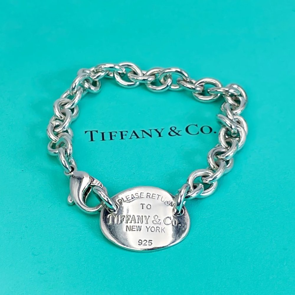 Tiffany & Co. Return To Tiffany Silver Oval Tag Chain Bracelet 8”